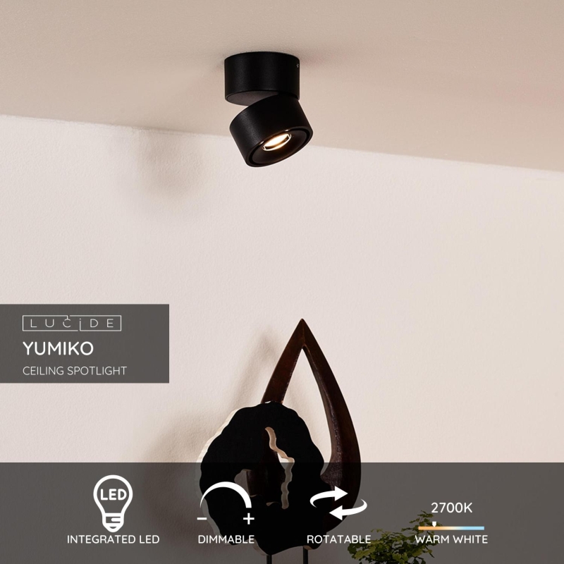 Lucide YUMIKO - Stropné bodové svietidlo - Ø 7,8 cm - LED Rozm. - 1x8W 2700K - Čierna